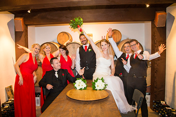 wedding party in the wine cellar